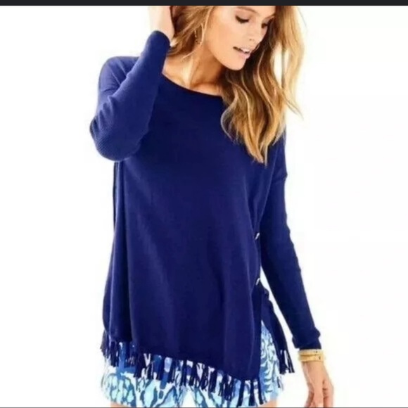 Lilly Pulitzer Girls Ramona Fringe Sweater in Navy Size XL (14-16) - Picture 1 of 9